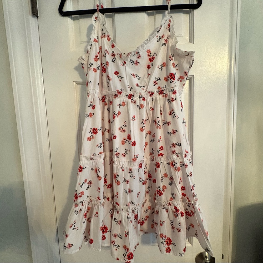 Indulge White Dress with Red Floral Pattern